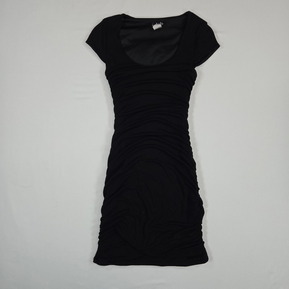 Deb Black Stretch Ruched Bodycon Mini Dress Women's Small Y2K Whimsigoth - Picture 1 of 9